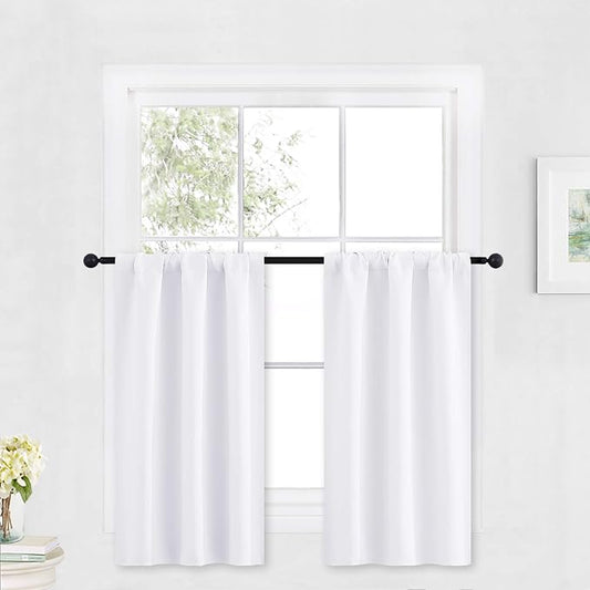 RYB HOME White Kitchen Curtains 30 inch Tier Curtain Treatment by RYBHOME