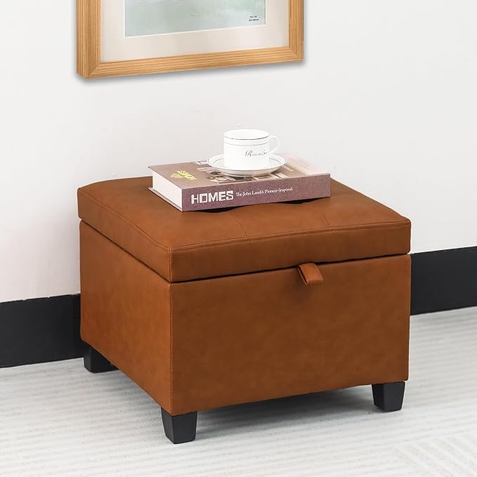 Adeco 17.5" Faux Leather Storage Ottoman by Adeco