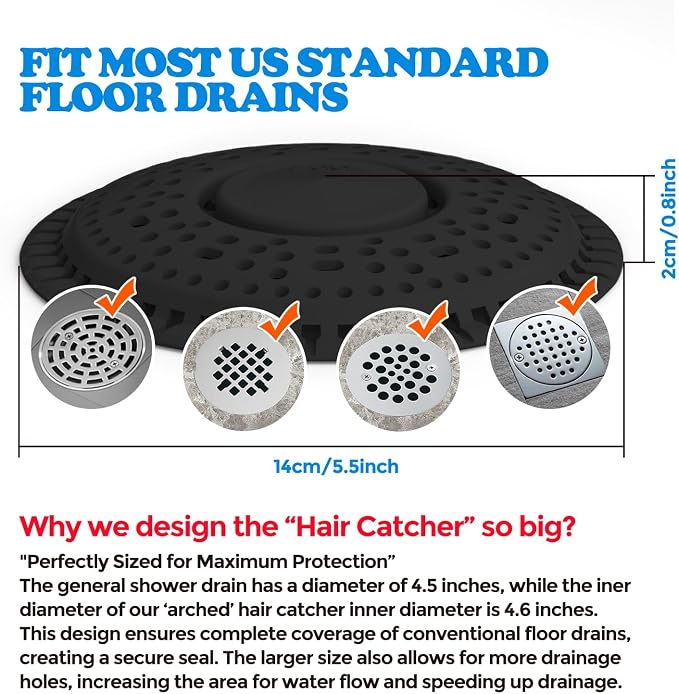 zaa Shower Drain Hair Catcher, Upgraded 2Pack Premium Silicone Drain Protector - Image 6