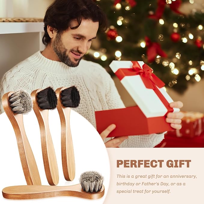 4 Pcs Horsehair Shine Shoes Brush Kit Polish Dauber Applicators Cleaning - Image 5