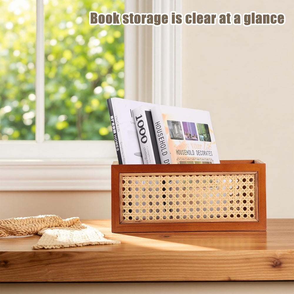 Rattan Storage Baskets Set, Wooden Frame with Woven Cane Design, Nesting Orga...