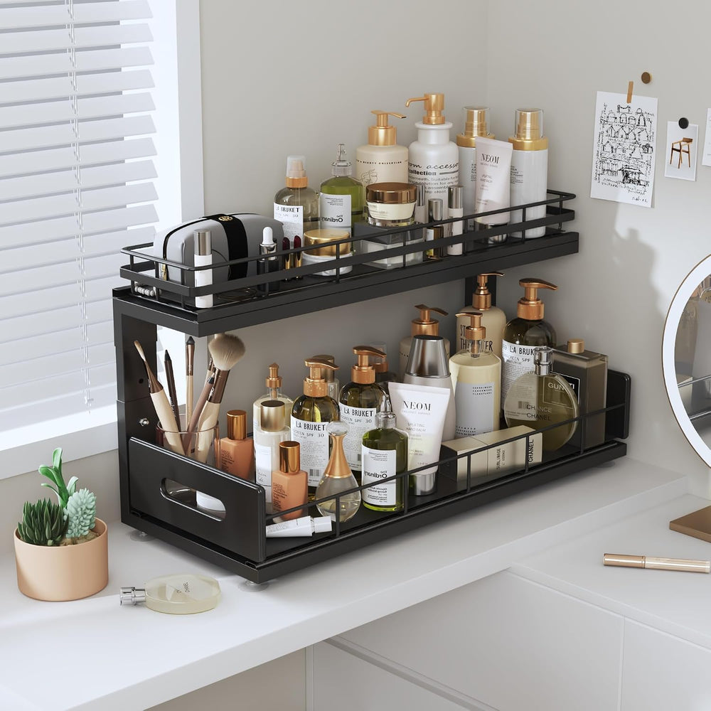 Under Sink Organizer Upgrade To Professional Rails,2-Tier Dual Pull Out Cabin...