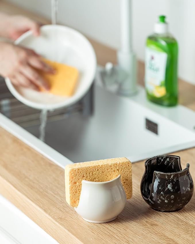Sponge Holder for Kitchen Sink Counter, Ceramic Dish Sponge Caddy White Sink - Image 7