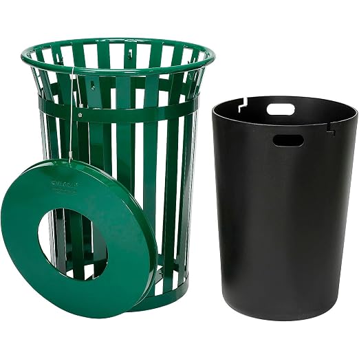 Global Industrial 36 Gallon Outdoor Slatted Steel Round Trash Can - Image 2