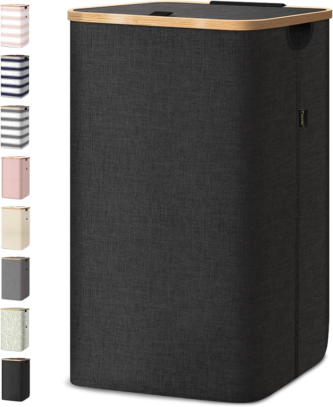 BALEINE Laundry Hamper with Lid, Tall Laundry Baskets with Bamboo Pull Handles by BALEINE
