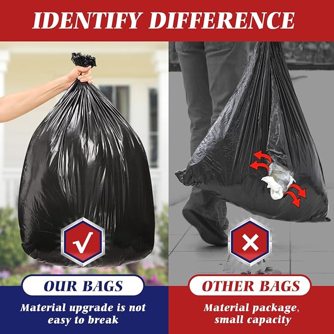 Teivio 55-60 Gallon Black Trash Bags | 170 Bags Extra Large Multi-Use Heavy - Image 5
