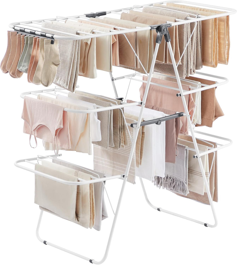 SONGMICS Clothes Drying Rack, Foldable 3-Level Laundry Rack, Free-Standing La...