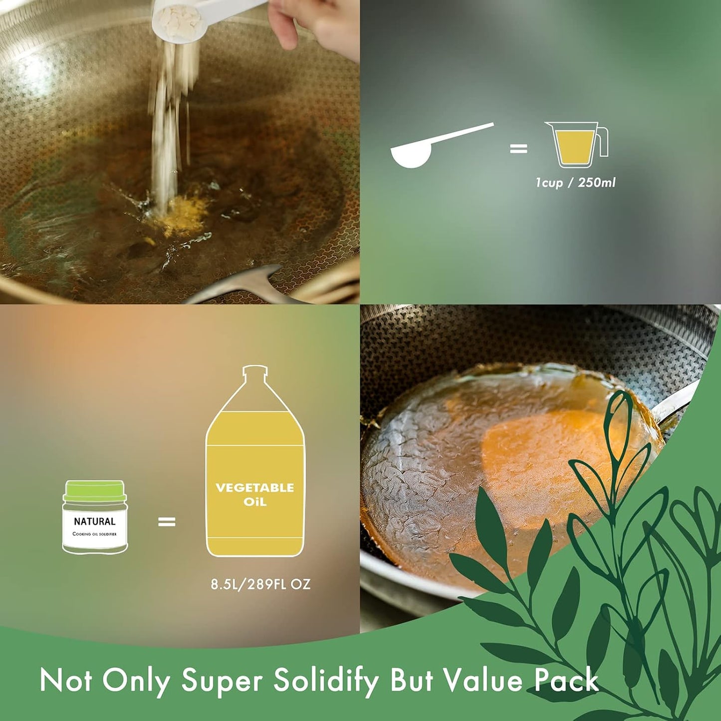 LaSyL Natural Cooking Oil Solidifier Powder, Harden Up to 2.25 Gallon of Fry Oil Away from Mess, 100% Plant-Based Hardener for Disposal, Value Pack 12 Oz