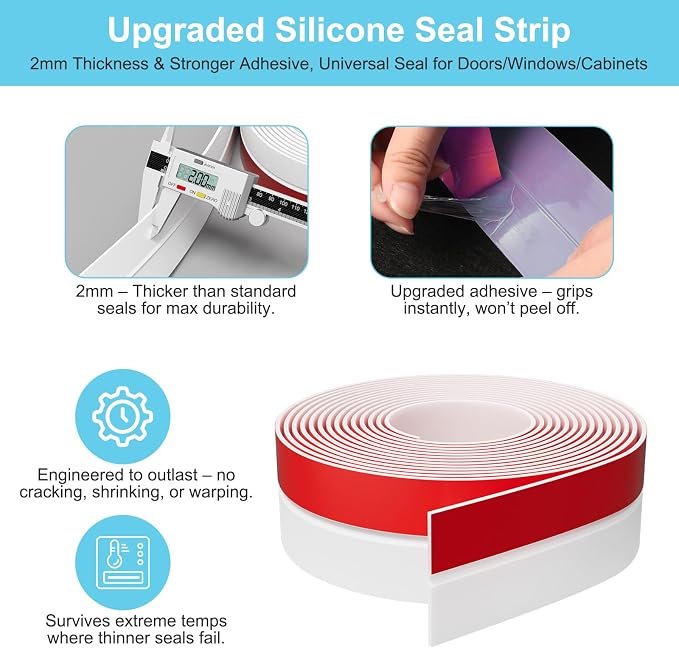 Heavy-Duty 36 ft x 3 in Weather Stripping, Extra Thick 2mm Door Draft Stopper - Image 3