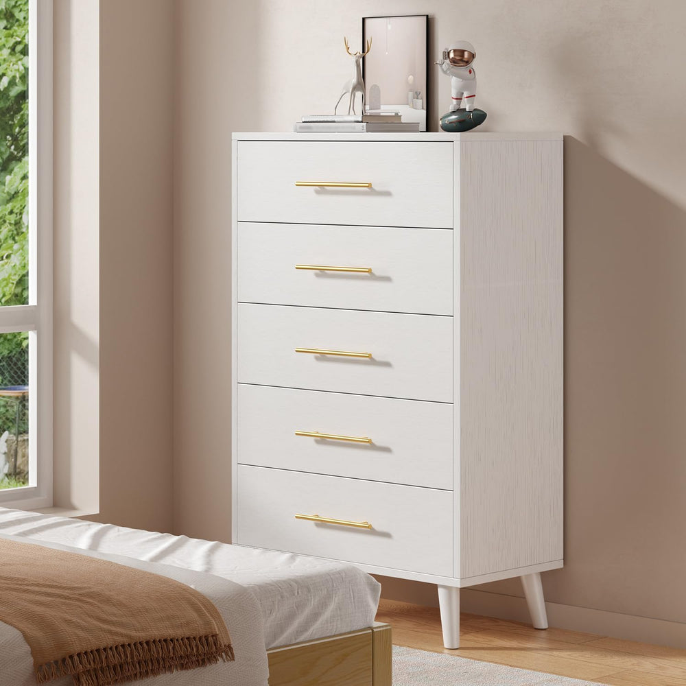Aiho 5 Drawer Dresser, Tall Dresser, White