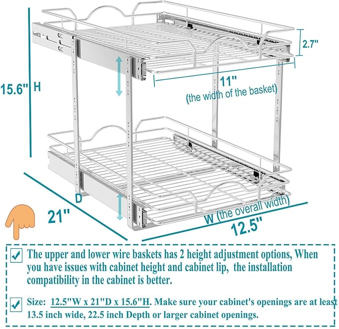 OCG 2 Tier Pull Out Cabinet Organizer, Pull Out Drawers - Image 2