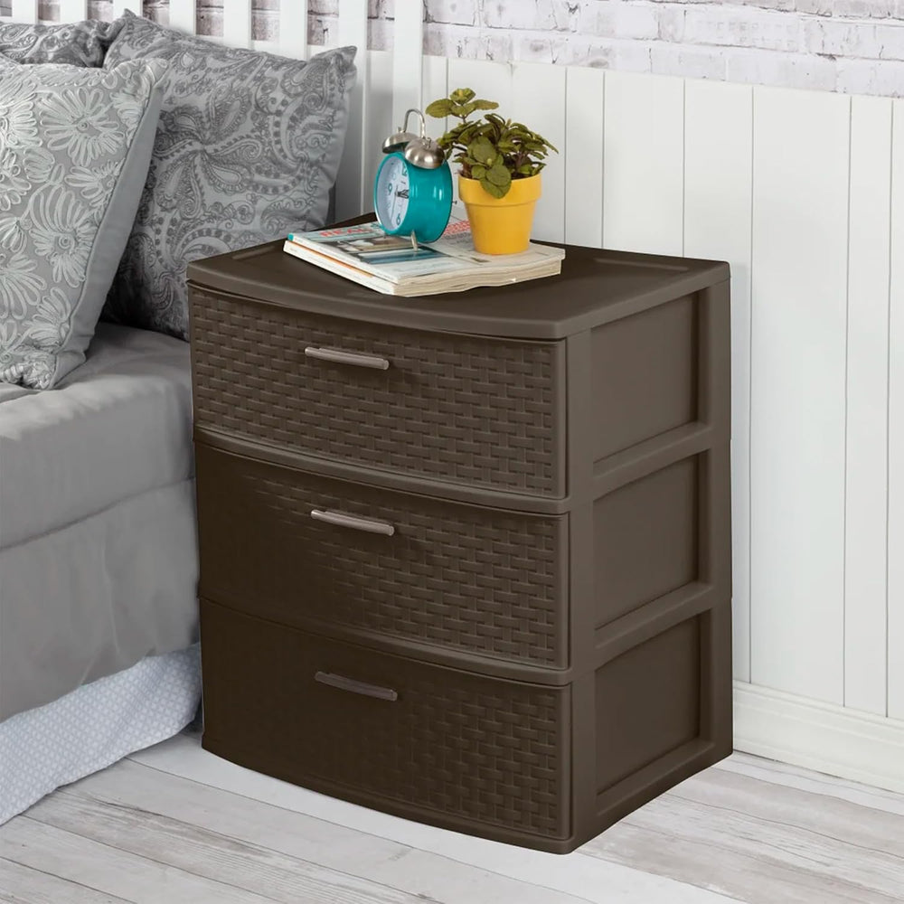 Sterilite Wide 3 Drawer Storage Organizer Tower, Weave - Espresso, 2 Pack