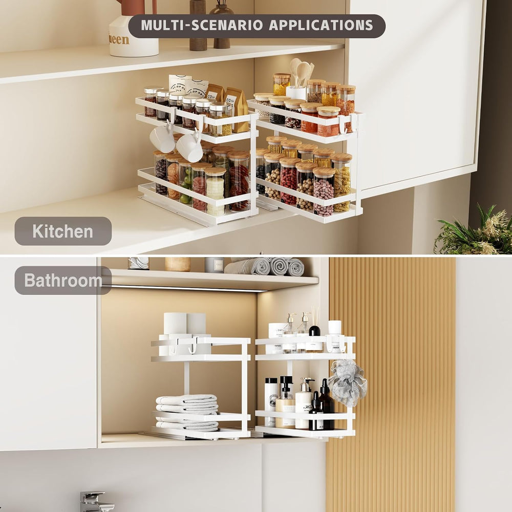 Magheo Pull Out Spice Rack Organizer for Cabinet, 2 Pack Metal Seasoning Orga...