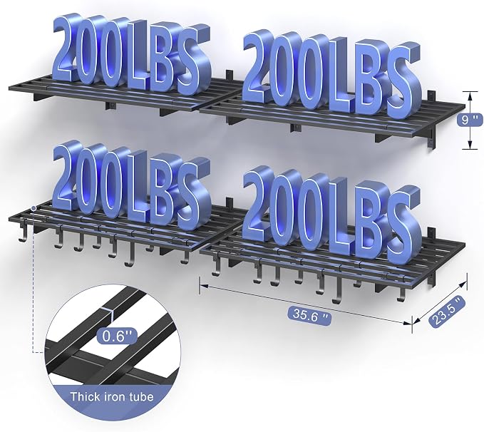 4-Pack 2x3ft Garage Shelving Wall Mounted, 800LB Capacity - Image 3