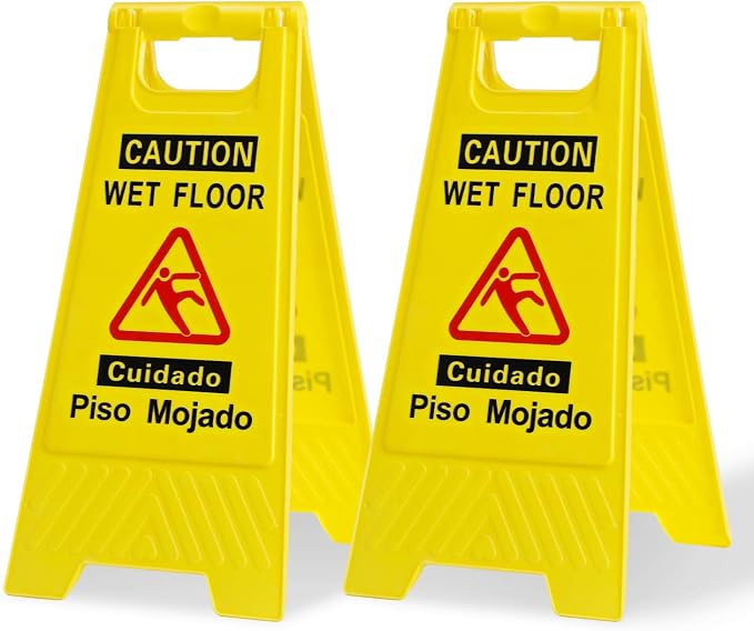 CERLMLAND Caution Wet Floor Sign, Foldable Sturdy Bilingual Double-Sided Safety by CERLMLAND