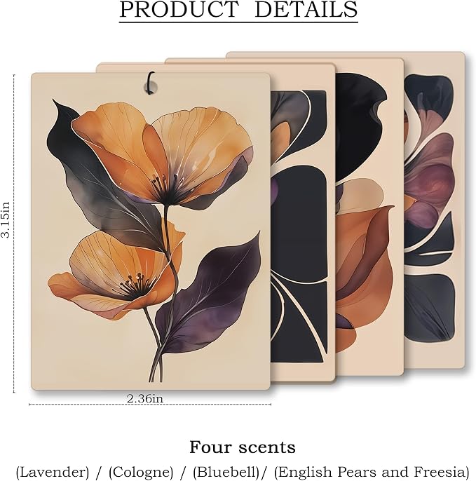 Boho Abstract Floral Car Air Freshener 4 Pcs, Retro Orange and Black Flower - Image 4