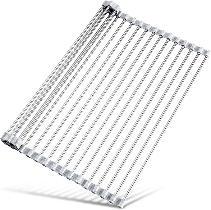 Tomorotec Stainless Steel Roll-Up Dish Drying Rack Marble Color Silicone Edges by Tomorotec
