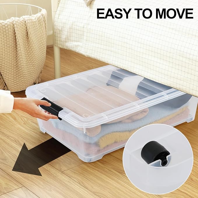 25 Quart Plastic Under Bed Storage Boxes, Wheeled UnderBed Storage Container - Image 4