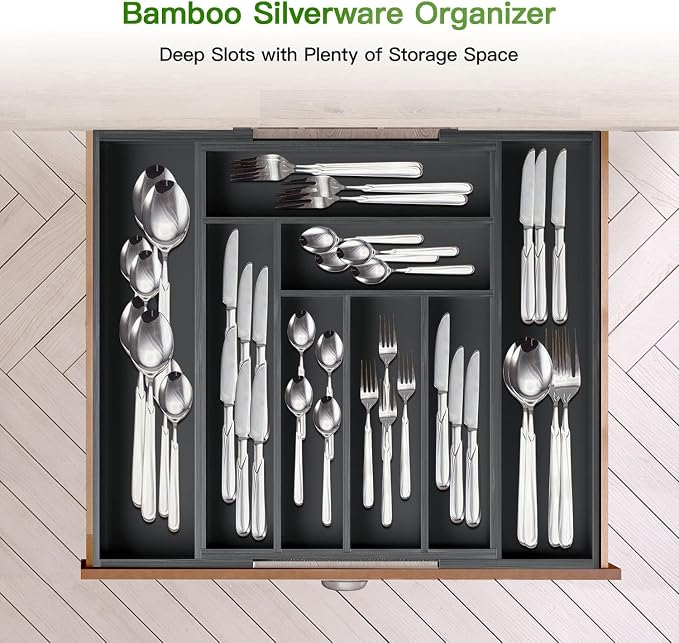 Pipishell Bamboo Expandable Drawer Organizer