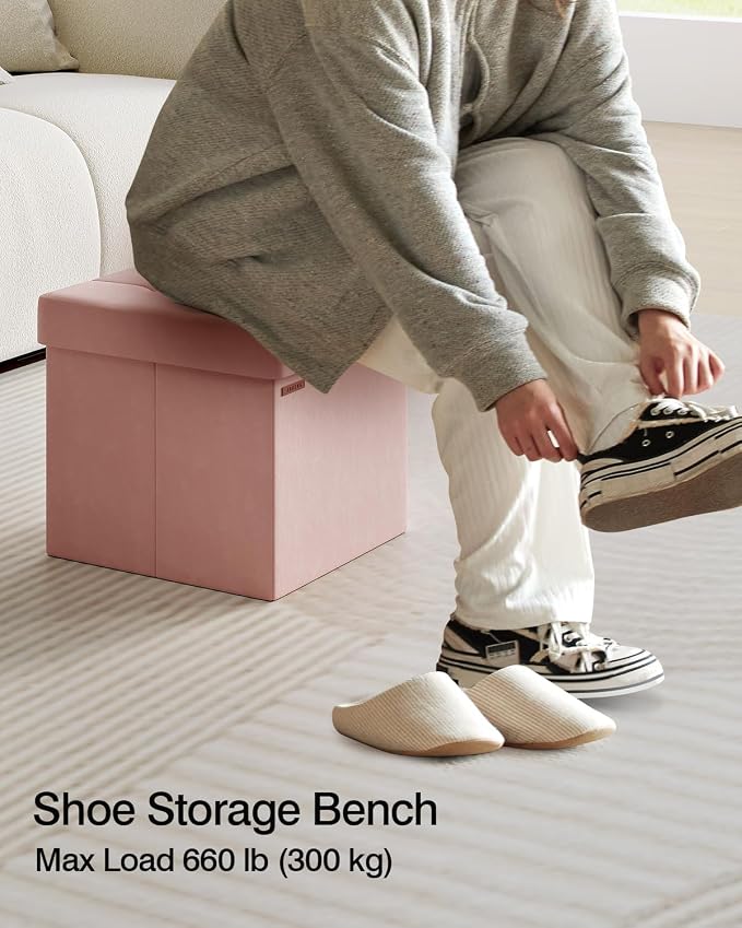 Folding Storage Ottoman, Velvet Storage Bench, - Image 4