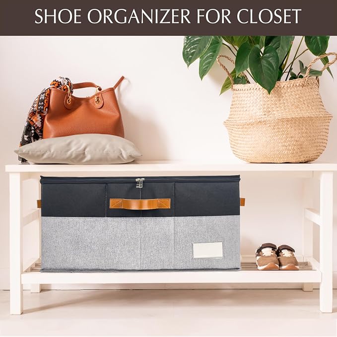2 Pack Shoe Organizer for Closet, Adjustable Shoe Box Storage Containers - Image 5