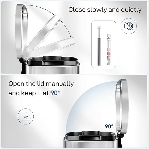 Arlopu 13.2 Gallon Step Trash Can, Stainless Steel Garbage Bin, Soft-Close - Image 3