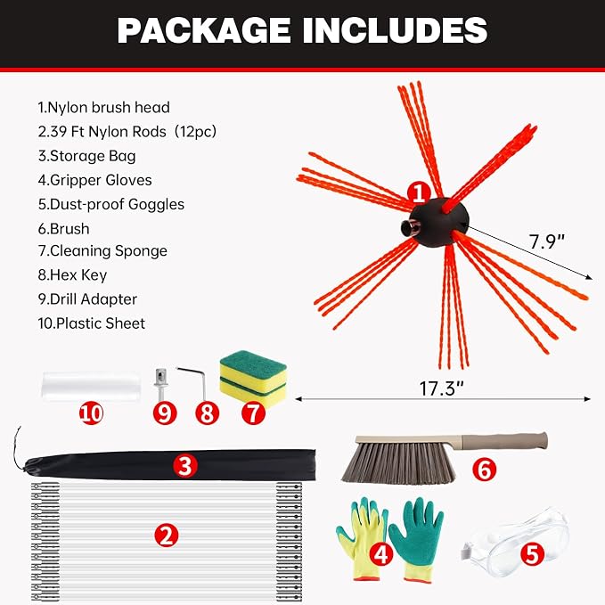 39 Feet Chimney Sweep Kit, Chrome Button Locking System, Chimney Cleaning Kit - Image 6