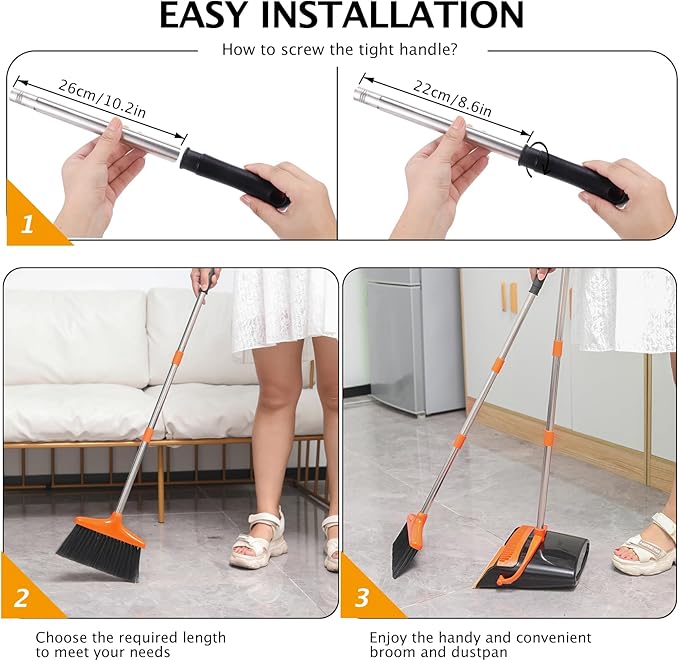 Broom and Dustpan Set with Long Handle, Light Weight Stainless Steel Poles - Image 6