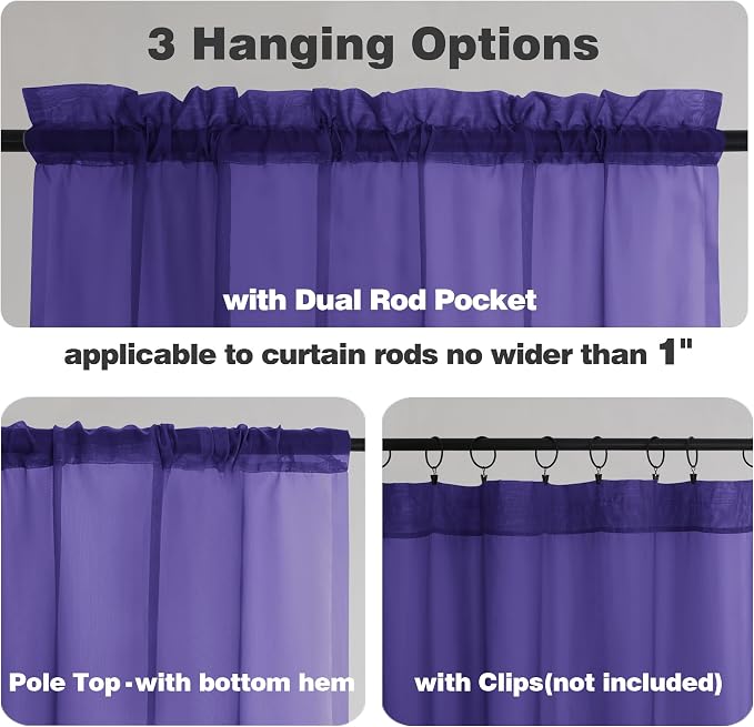 Chyhomenyc Sheer Curtains 63 Inch Length 2 Panels, Light Filtering Rod Pocket - Image 2
