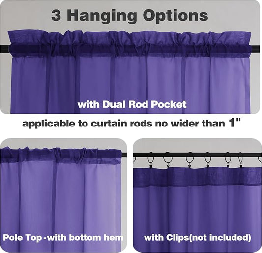 Chyhomenyc Sheer Curtains 63 Inch Length 2 Panels, Light Filtering Rod Pocket - Image 2