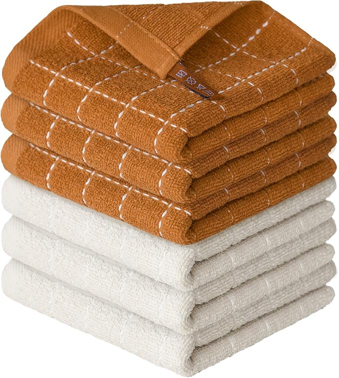 Artoid Mode Checkered Designed Cotton Beige Caramel Terry Kitchen Dish Cloths by ArtoidMode