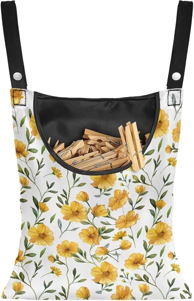 Yellow Floral Clothespin Bag Space-Saving Laundry Hanging Storage Organizer by CREAMIC