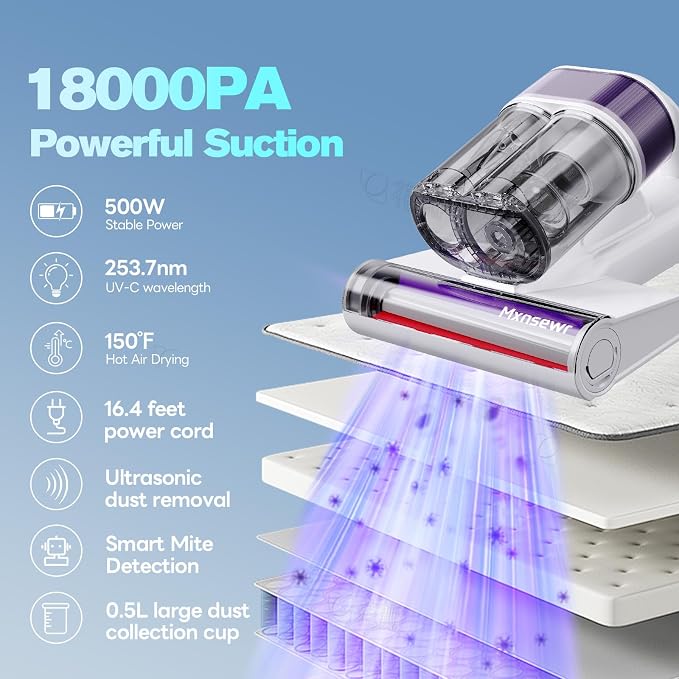 Mattress Vacuum Cleaner, 18Kpa Handheld Bed Vacuum Cleaner - Image 2