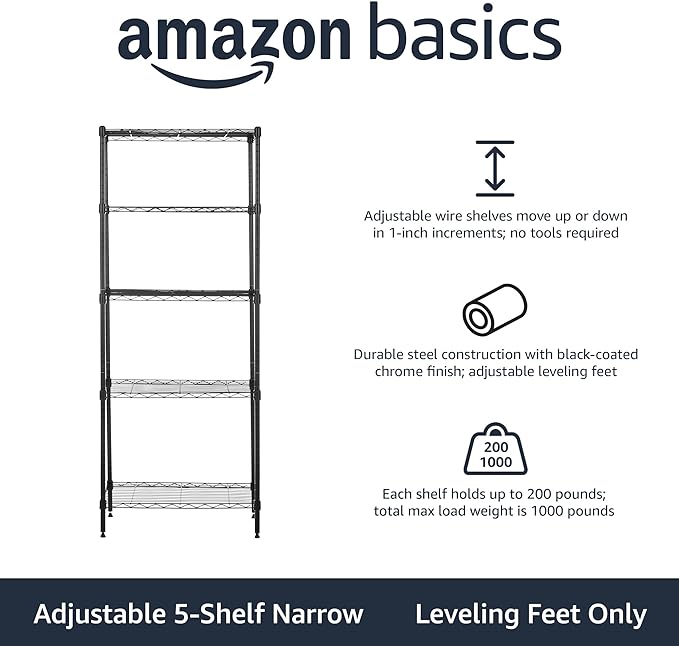 Amazon Basics 5-Shelf Multipurpose Adjustable Sturdy Steel Storage Shelving Unit - Image 3