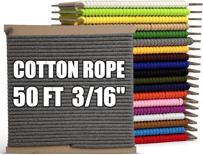 PerkHomy Cotton Rope 3/16" 50 ft Multi Purpose Utility Diamond Braided Cord by PerkHomy