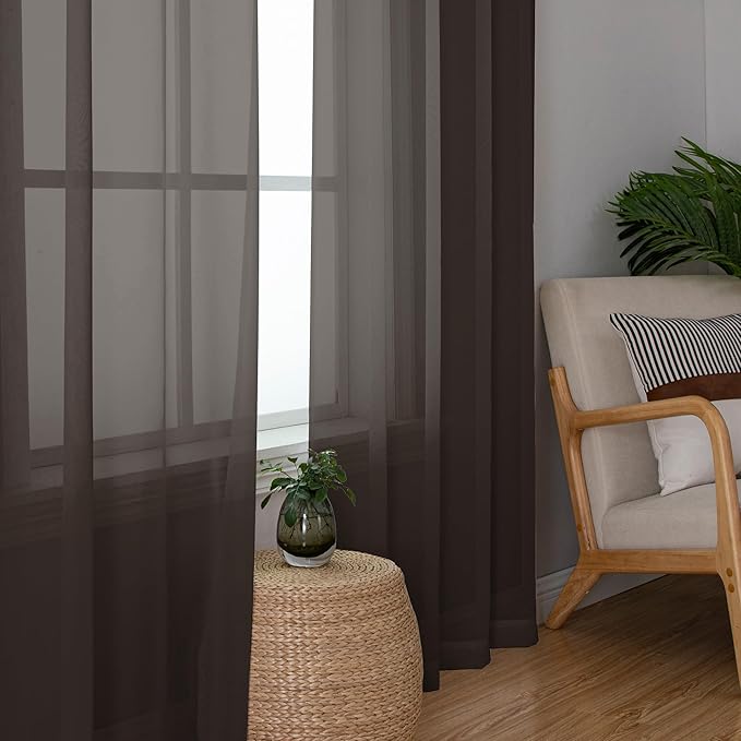 Chyhomenyc Chocolate Brown Sheer Curtains 54 Inch Long 2 Panels, Light - Image 5