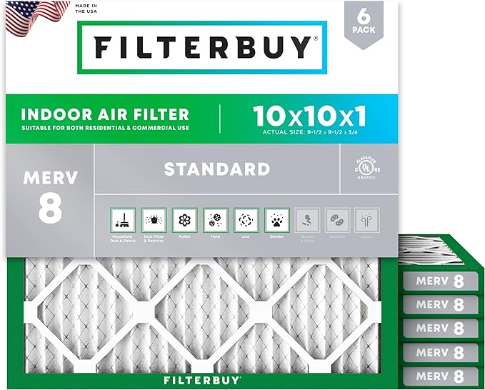 Filterbuy 10x10x1 Air Filter MERV 8 Dust Defense Replacement, Electrostatic by Filterbuy