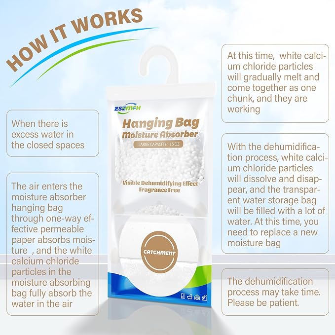 ZSZMFH 10 Pack Moisture Absorber Hanging Bags, Fragrance Free Humidity Packs - Image 4
