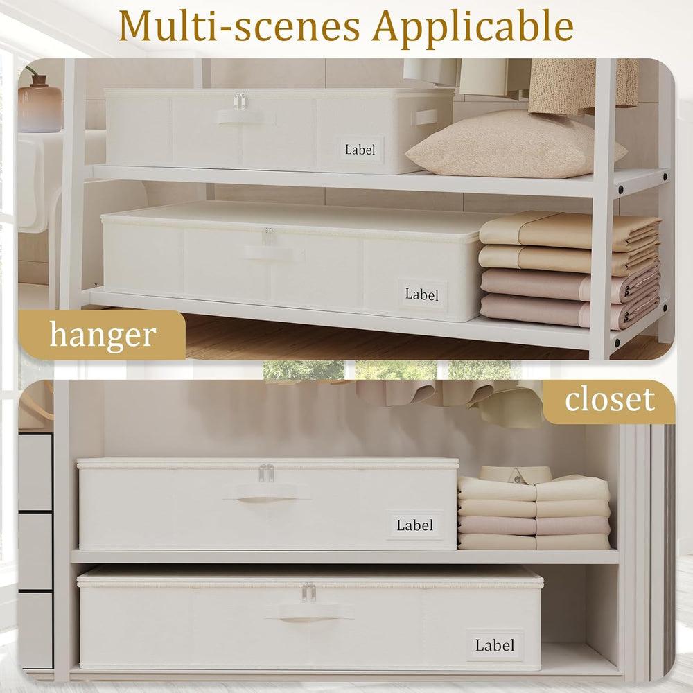Yawinhe 48L Foldable Underbed Storage Bags, 2 Pack Closet Organizer,Beige