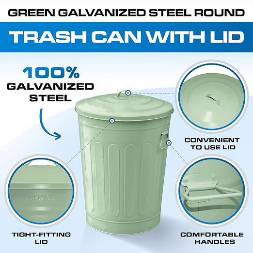 Plexon Round Trash Can 13 Gallon, Vintage Metal Outdoor Trash Can - Image 7