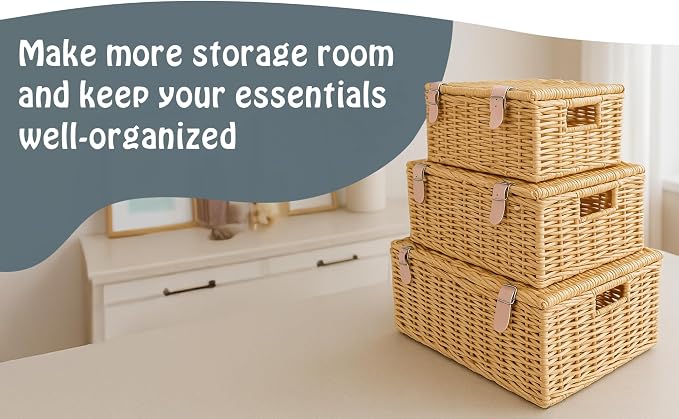 Wicker Storage Baskets with Lids – Set of 3 - Image 9
