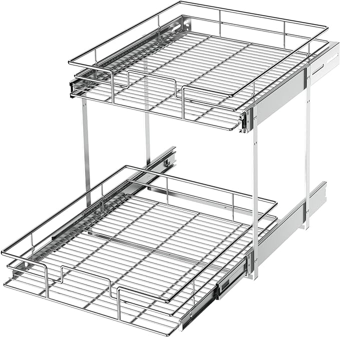 LOVMOR 2 Tier Individual Pull Out Cabinet Organizer 20" W x 21" D, Slide Out by LOVMOR