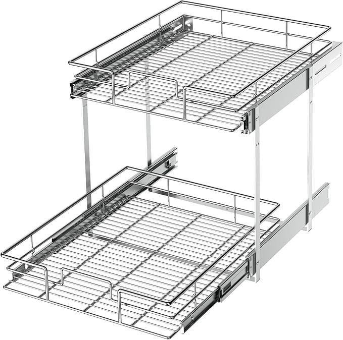 LOVMOR 2 Tier Individual Pull Out Cabinet Organizer 15½" W x 21½" D, Slide Out by LOVMOR