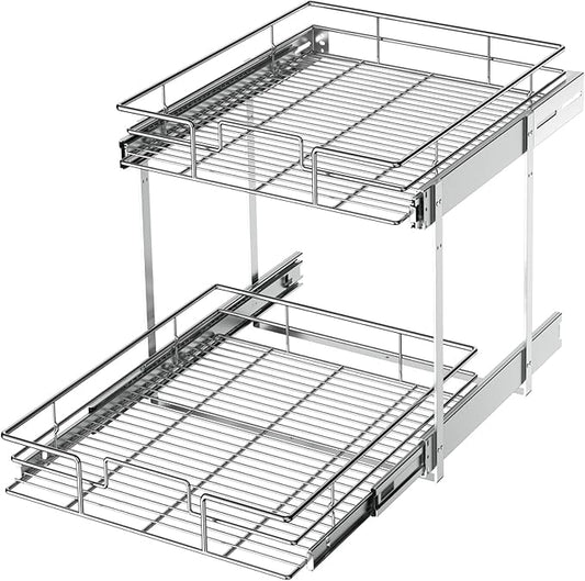 LOVMOR 2 Tier Individual Pull Out Cabinet Organizer 15½" W x 21½" D, Slide Out by LOVMOR
