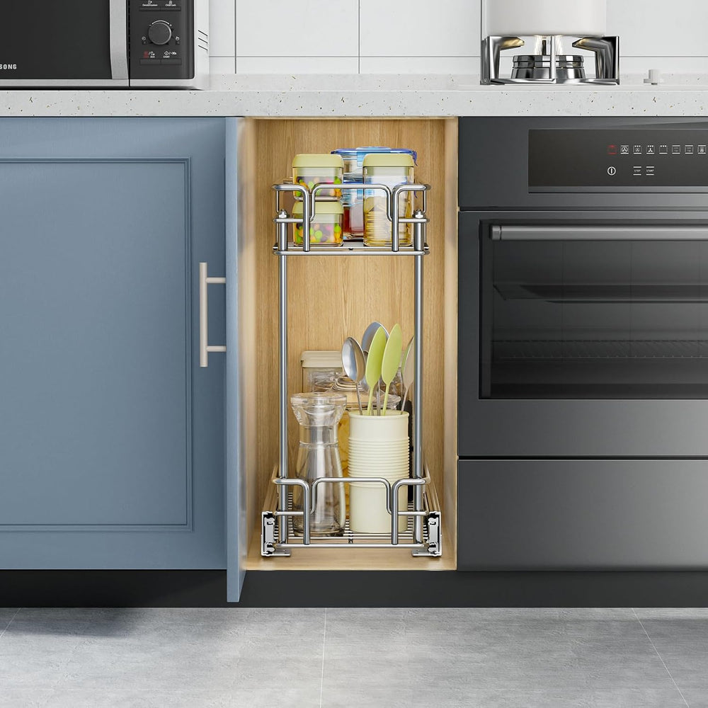 ROOMTEC Pull Out Spice Rack for Narrow Cabinet (5½" W X 21" D),2 Ti...
