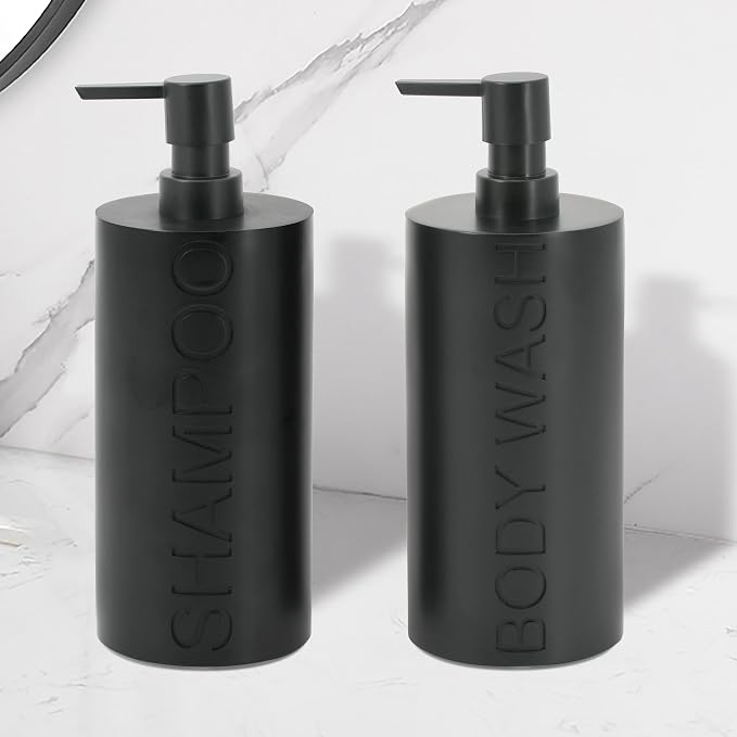 Matte Black Resin 2 Piece Shampoo and Body Wash Dispenser Set, Luxurious - Image 6