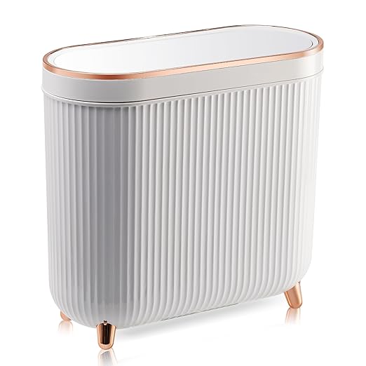 Bathroom Trash Can with Lid 3.2 Gallon Narrow Trash Can Small Plastic Trash Bin by Supteron