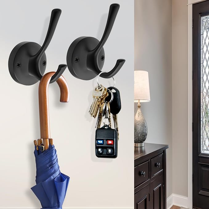 Black Wall Hooks Towel Hooks, 3 Pack Coat Hooks Robe Hook Heavy Duty Metal - Image 4