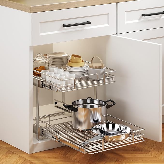 2 Tier Individual Pull Out Cabinet Organizer 22½" W x 21½" D, Heavy Duty - Image 5
