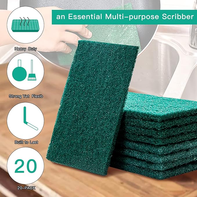 Heavy Duty Scour Pads Sponge Dish Scrubber Non-Scratch Green Reusable Household - Image 4